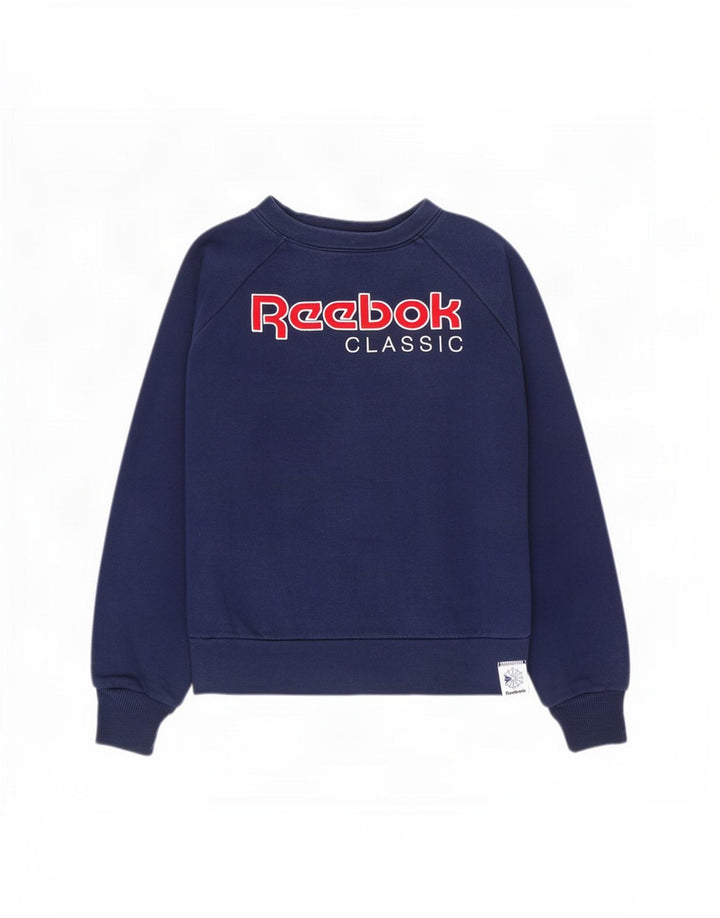 Reebok feminino gráfico oversized moletom jumper reino unido 12/14 médio azul marinho