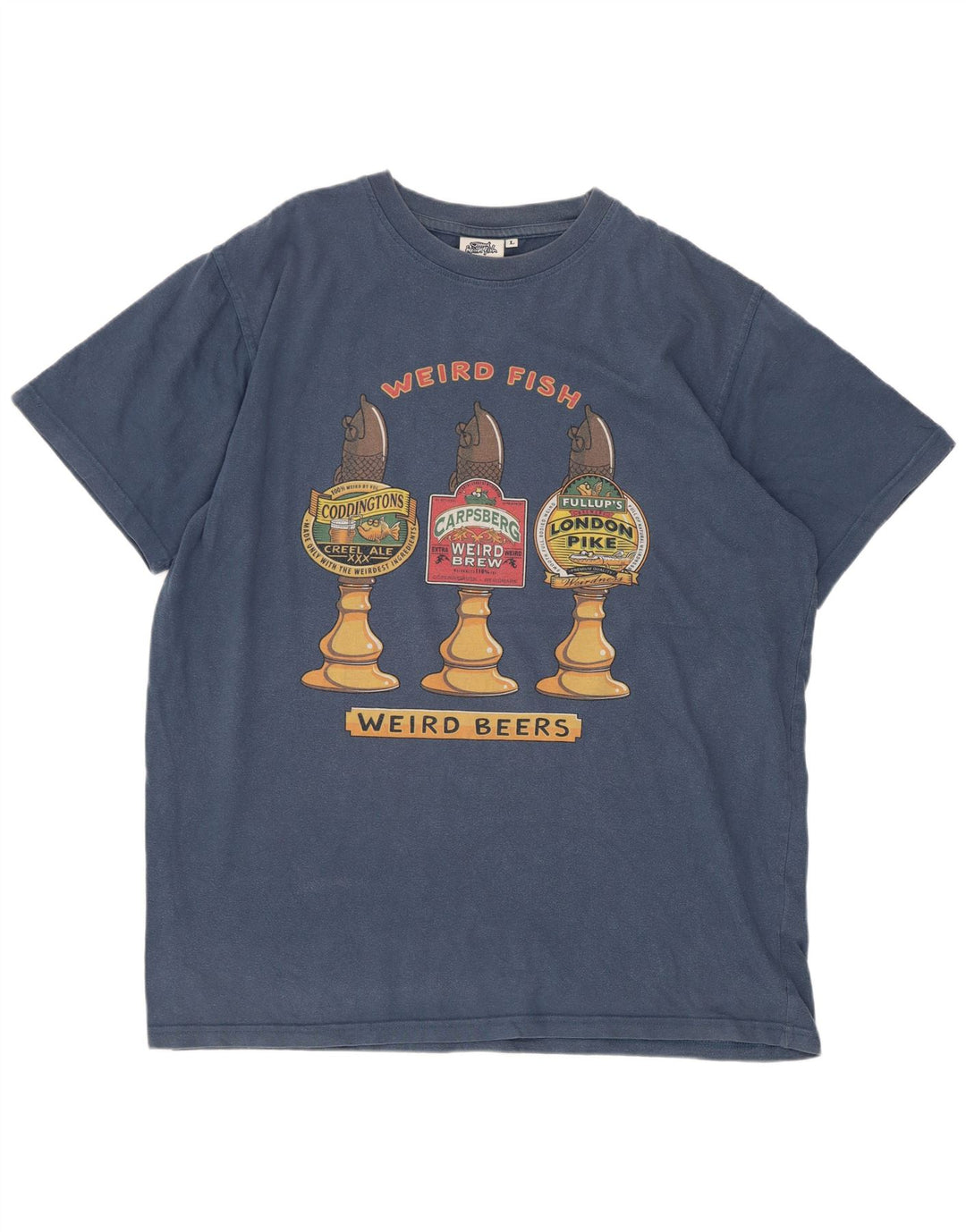 Camiseta gráfica masculina Weird Fish Top grande algodão azul