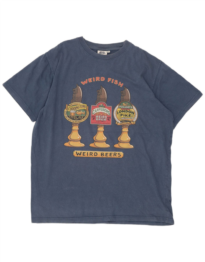 Camiseta gráfica masculina Weird Fish Top grande algodão azul