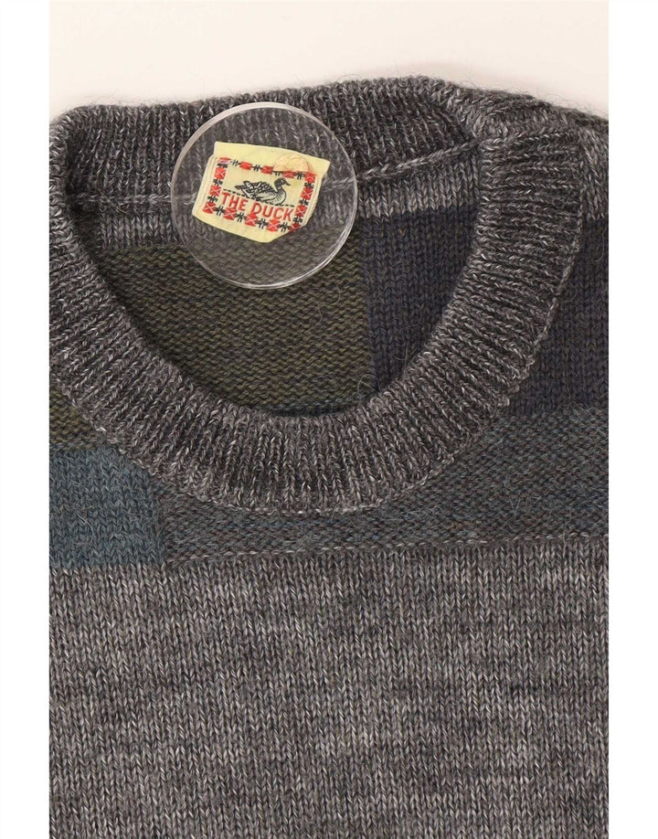 Suéter vintage masculino com gola redonda IT 46 pequeno bloco colorido multicolorido