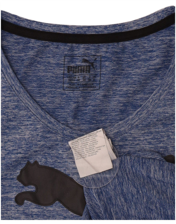 Camiseta feminina gráfica Puma UK 8 pequena azul manchada de poliéster