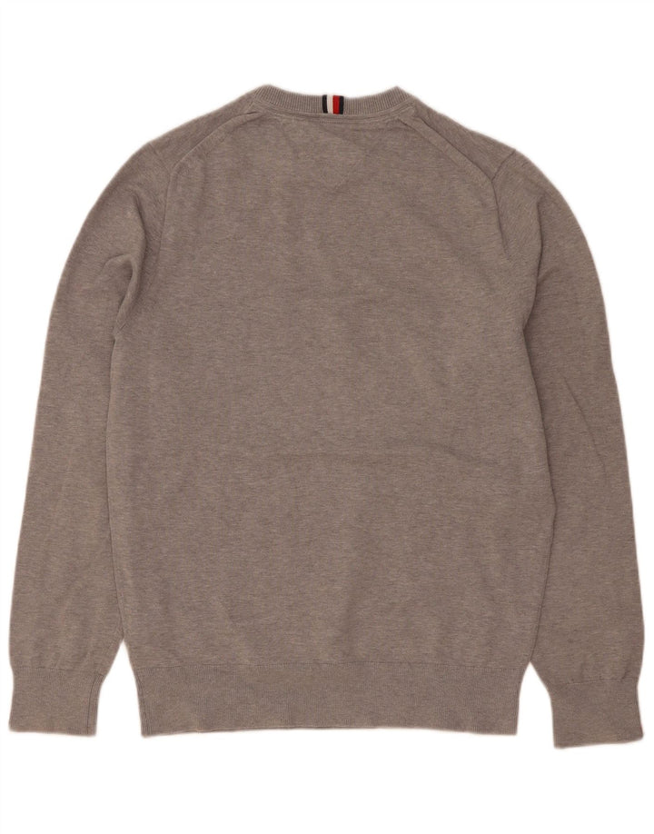 Suéter masculino Tommy Hilfiger com gola redonda e algodão cinza pequeno