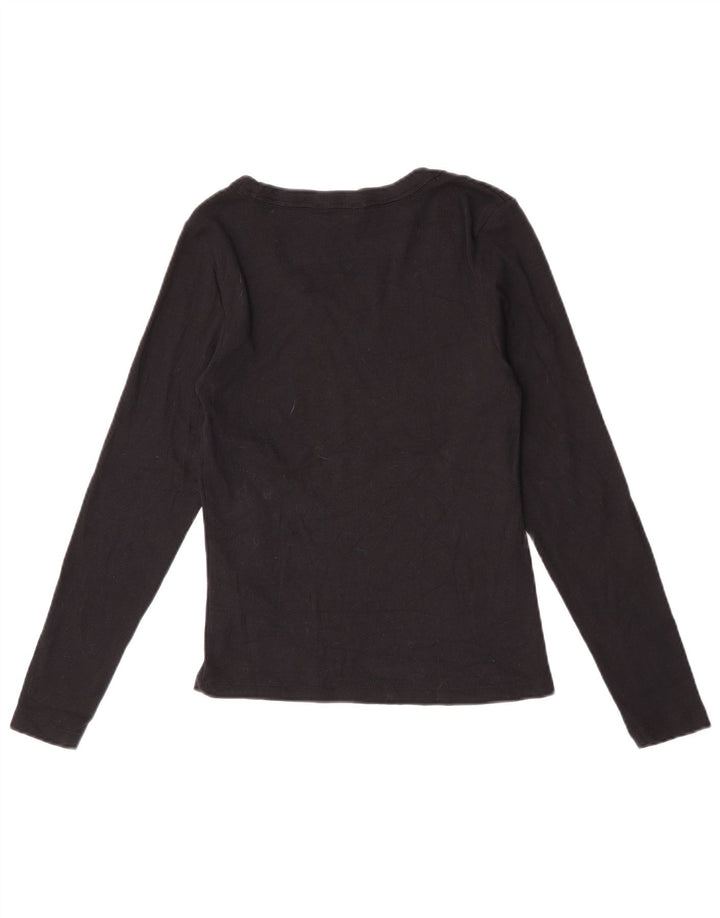 Top feminino Marks & Spencer manga comprida Reino Unido 12 algodão preto médio