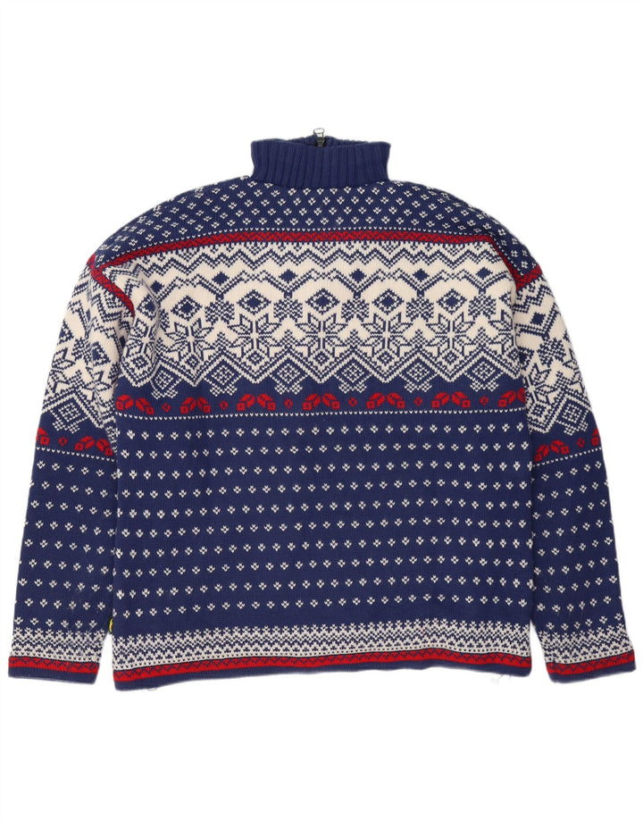 Suéter masculino OCK com zíper e gola XL azul marinho Fair Isle Wool