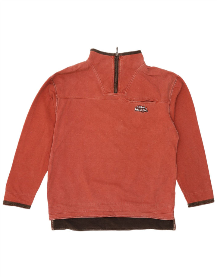 Moletom masculino Weird Fish com zíper e gola alta de algodão vermelho médio