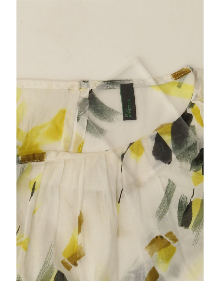 Blusa feminina BENETTON UK 12 médio branco floral
