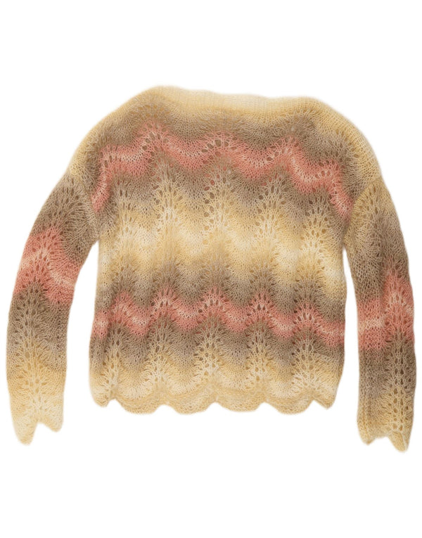 Suéter feminino VINTAGE com gola canoa UK 14 listrado médio multicolorido