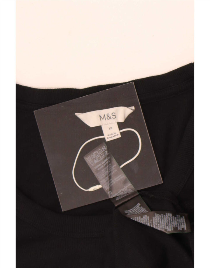 Top feminino Marks & Spencer manga comprida Reino Unido 12 algodão preto médio