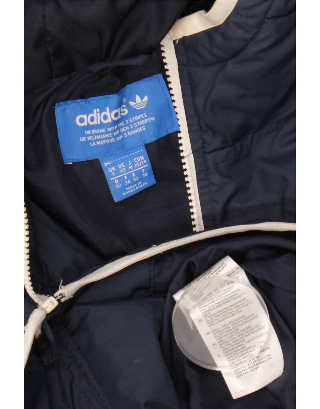 Jaqueta acolchoada com capuz feminina Adidas UK 6 XS azul marinho poliéster
