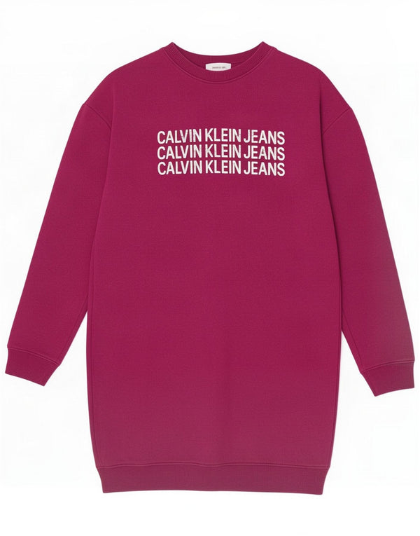 Calvin Klein Jeans Meninas Vestido Jumper Gráfico 15-16 Anos Roxo