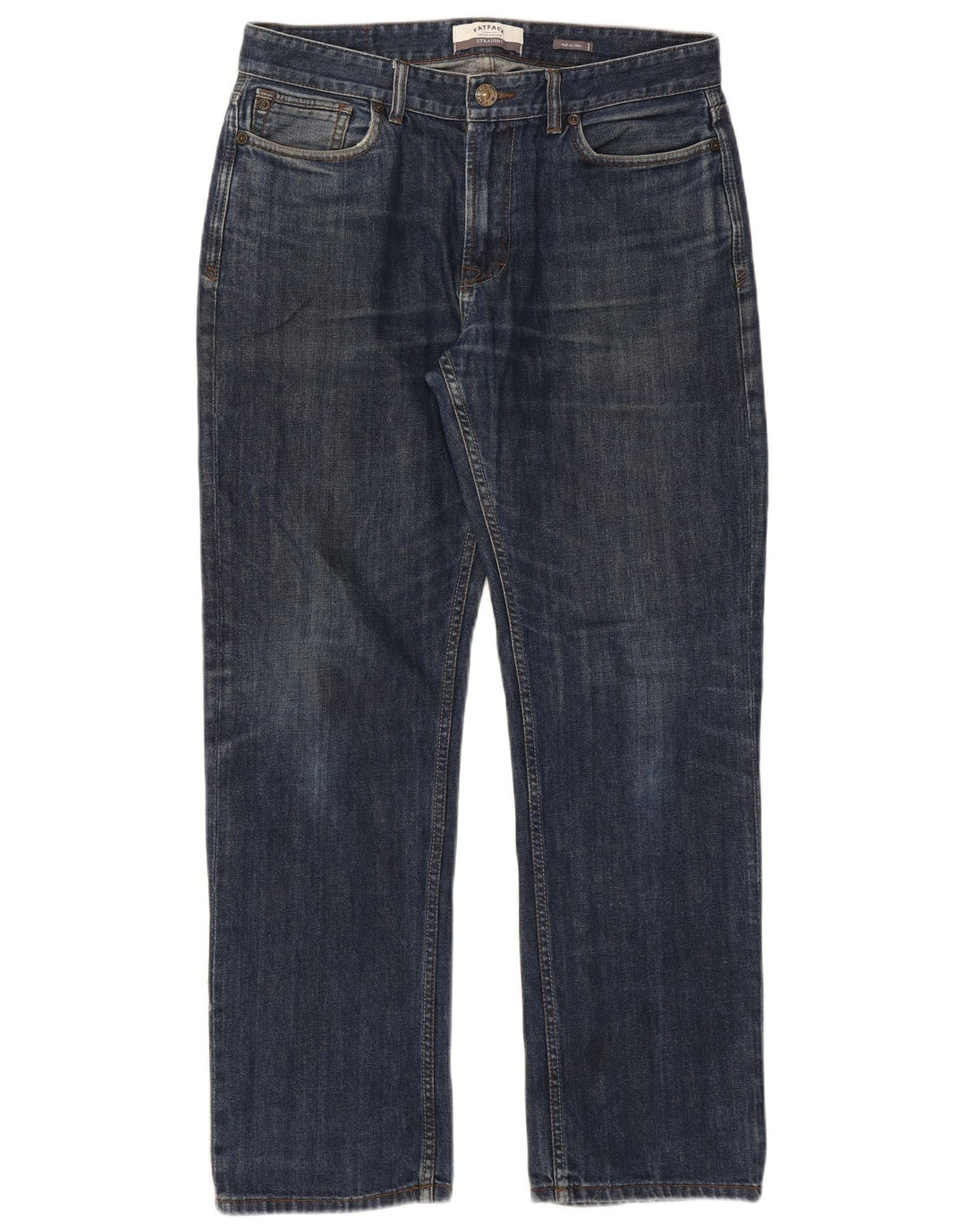 Calça jeans reta masculina Fat Face W34 L30 algodão azul