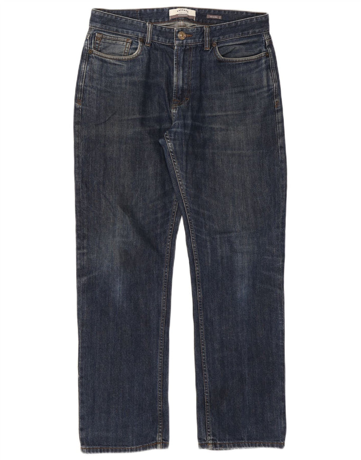 Calça jeans reta masculina Fat Face W34 L30 algodão azul