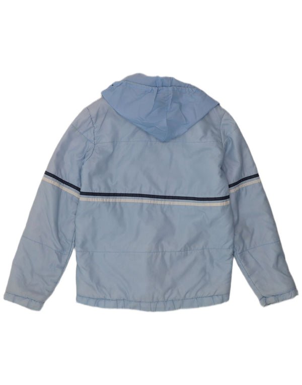 Jaqueta de chuva com capuz masculina vintage Reino Unido 36 pequenos esportes listrados azuis de poliamida