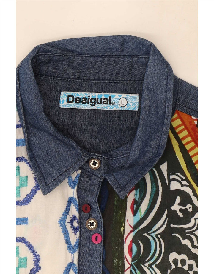 Camisa gráfica feminina Desigual UK 14 grande multicolorida geométrica