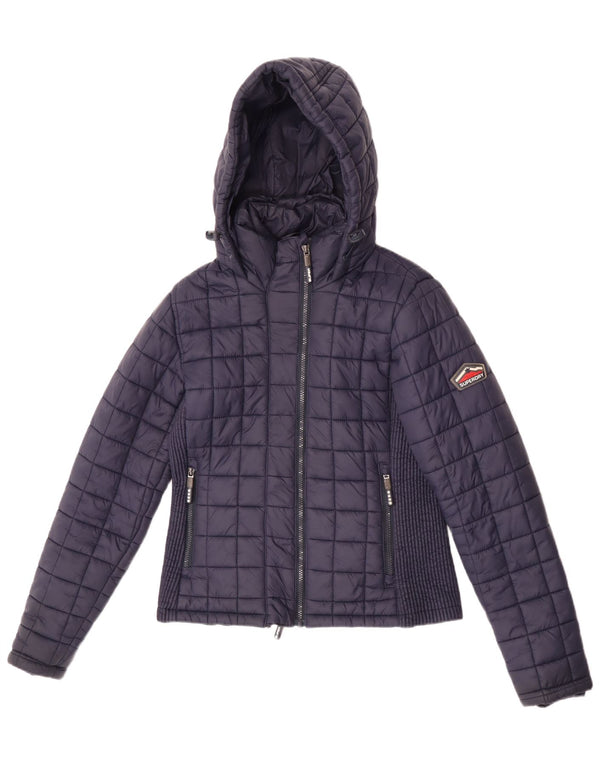 Jaqueta acolchoada com capuz feminina Superdry UK 12 médio azul marinho nylon