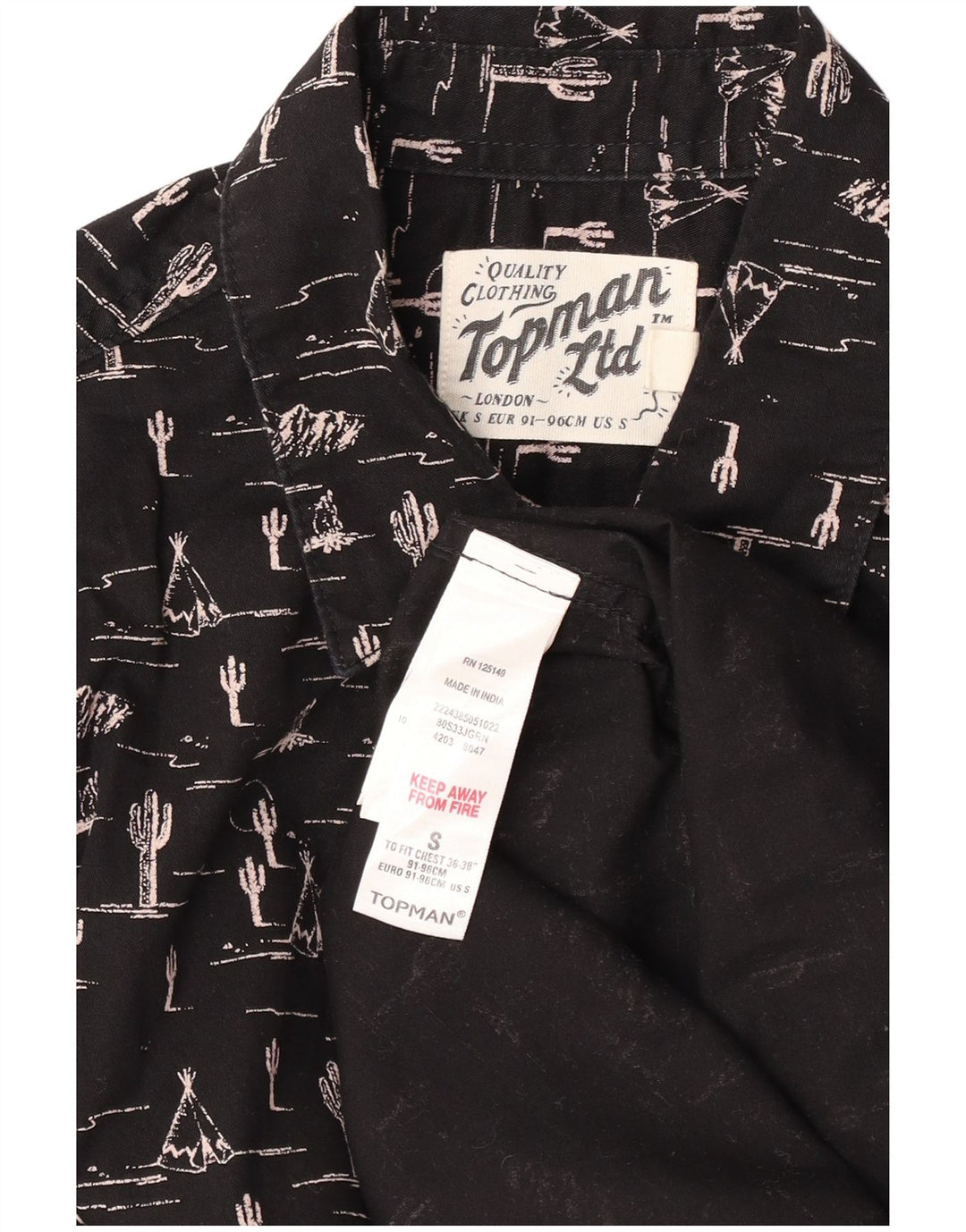 Camisa masculina com estampa abstrata TOPMAN pequena de algodão preto