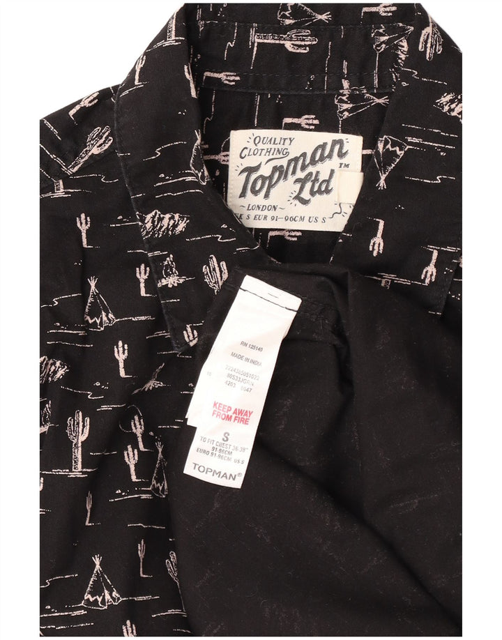 Camisa masculina com estampa abstrata TOPMAN pequena de algodão preto