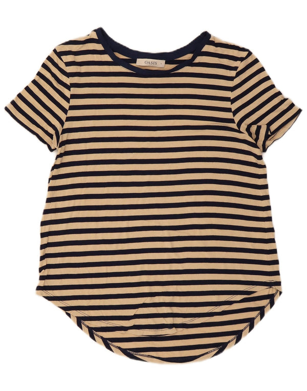 Camiseta feminina Oasis Lash Top UK 10 pequena viscose listrada bege
