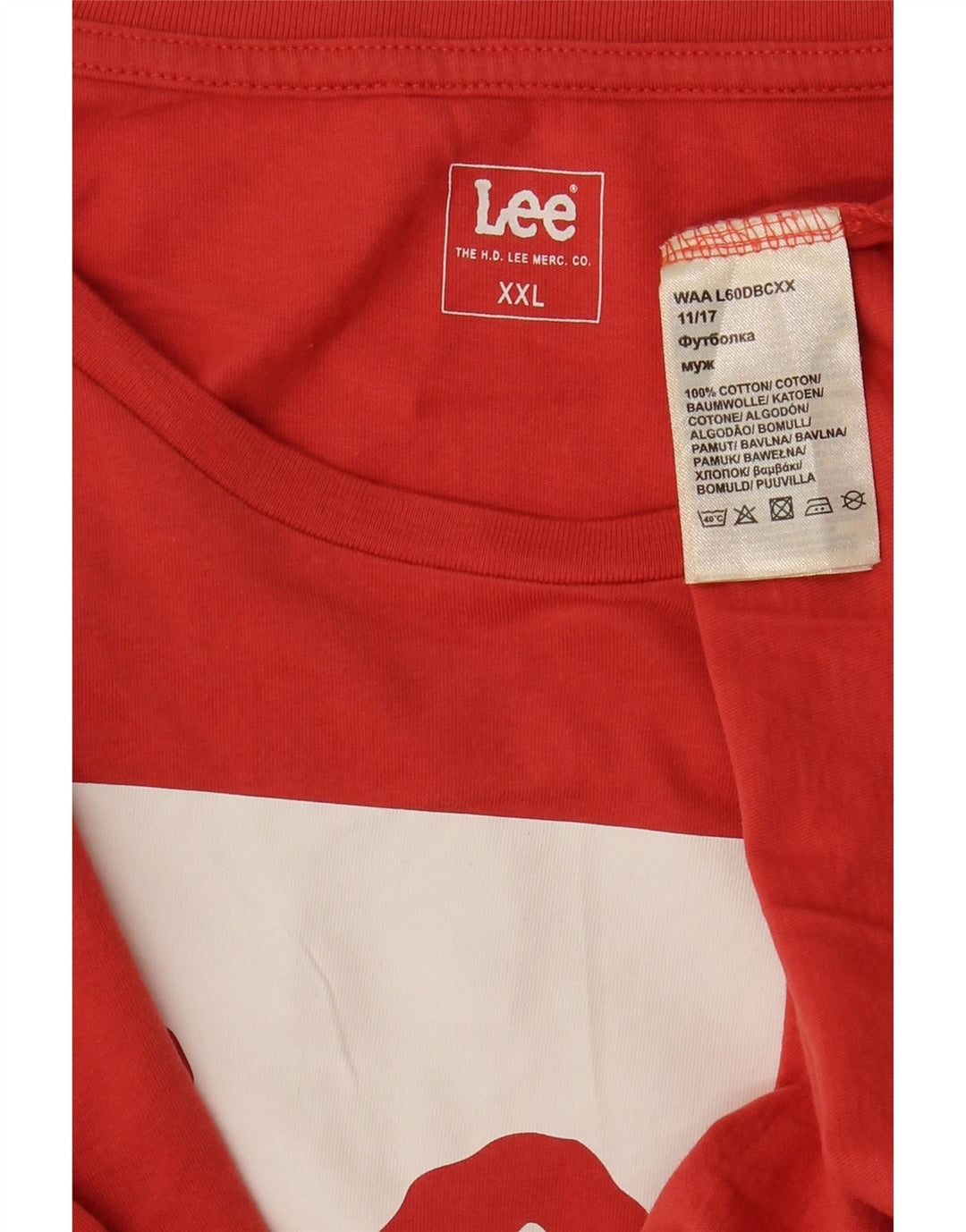 Camiseta gráfica masculina LEE Top 2XL algodão vermelho