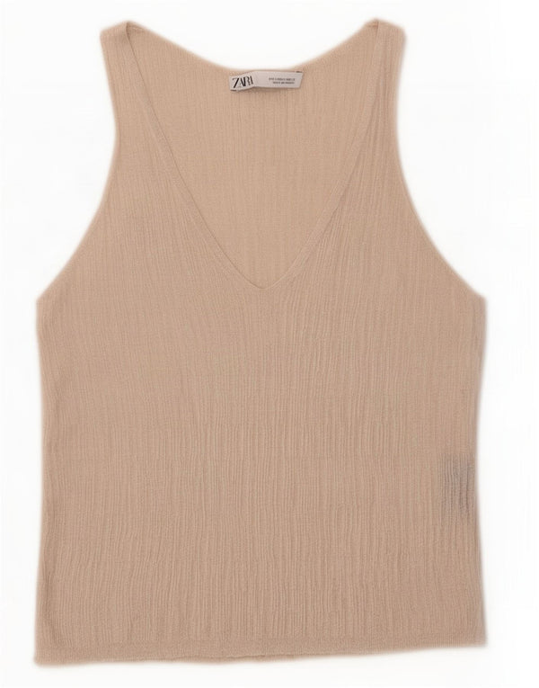 Blusa feminina sem mangas Zara Top UK 10 Viscose cinza pequena