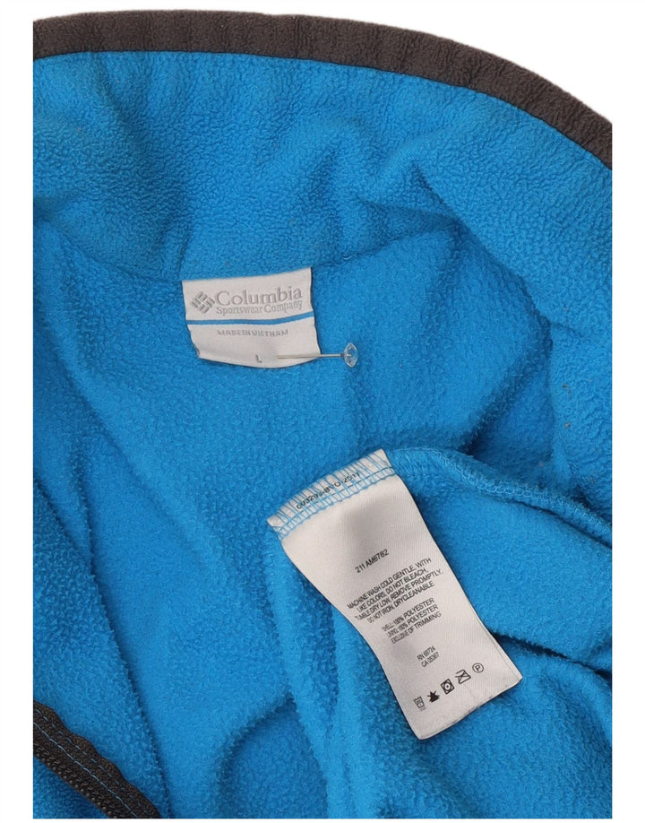 Suéter de lã Columbia masculino com zíper e gola grande azul poliéster