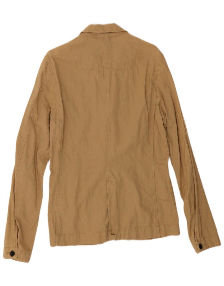 Jaqueta blazer masculina Timberland com 3 botões Reino Unido 36 pequeno algodão espinha de peixe bege