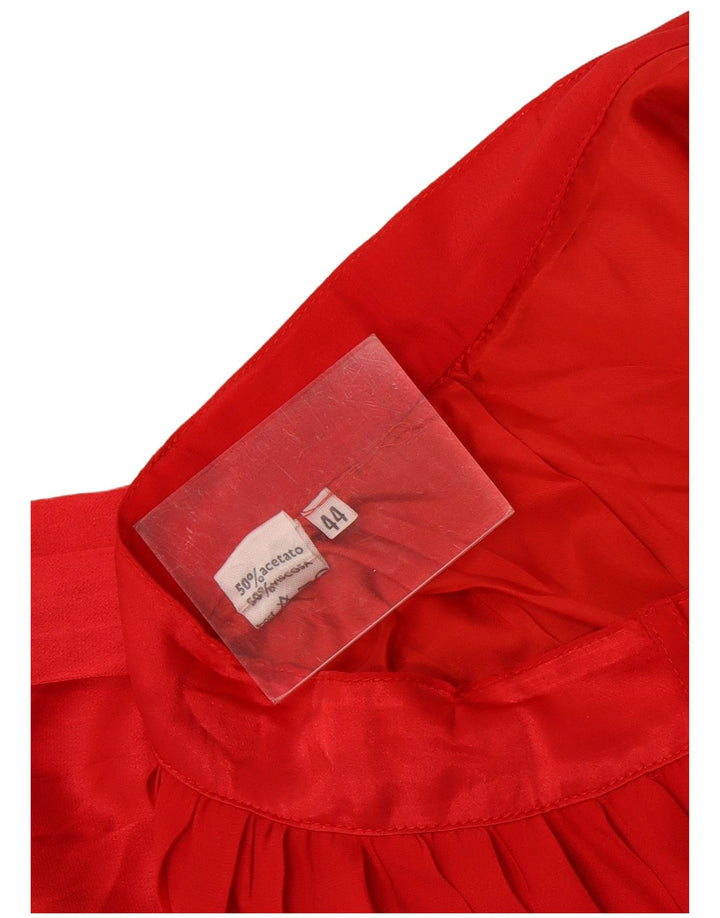Saia plissada feminina vintage IT 44 médio W28 acetato listrado vermelho