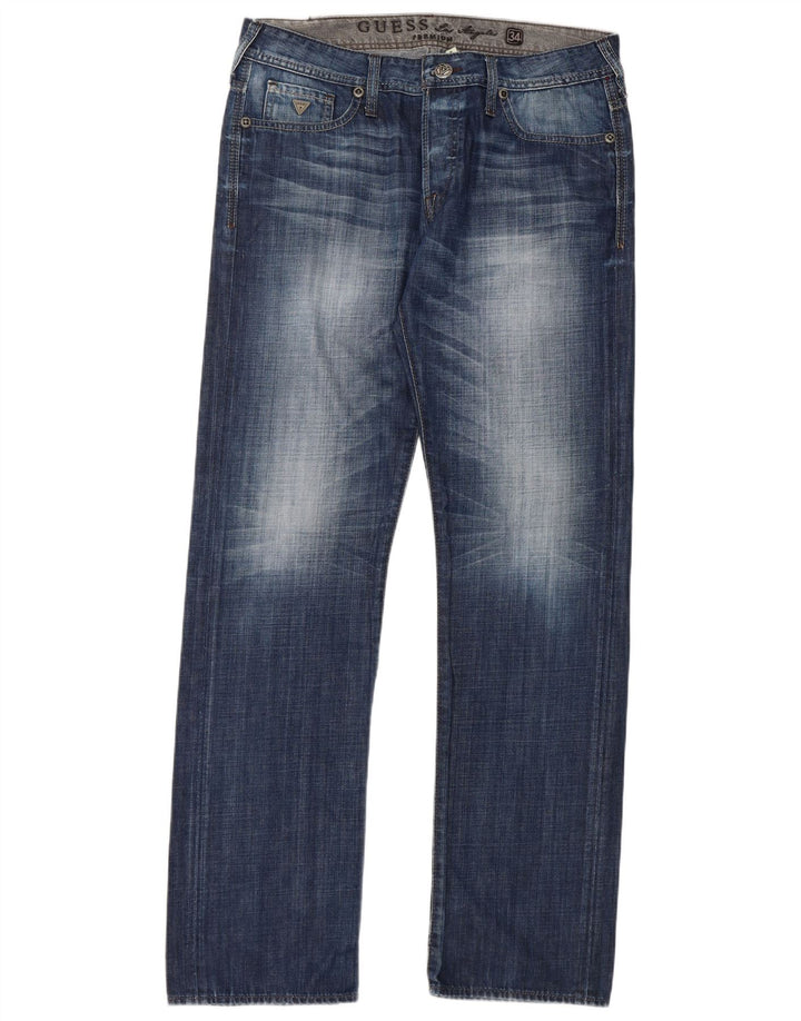 Guess Mens Straight Jeans W34 L34 Azul Algodão