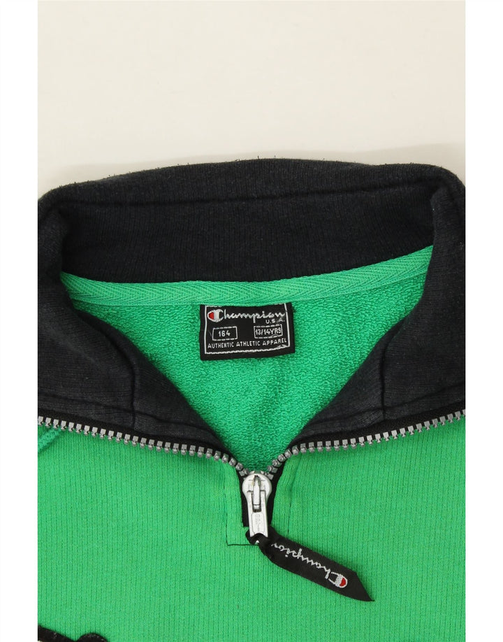 CHAMPION Boys Graphic Zip Neck Sweatshirt Jumper 13-14 Years Green Cotton Vintage Champion and Second-Hand Champion from Messina Hembry 