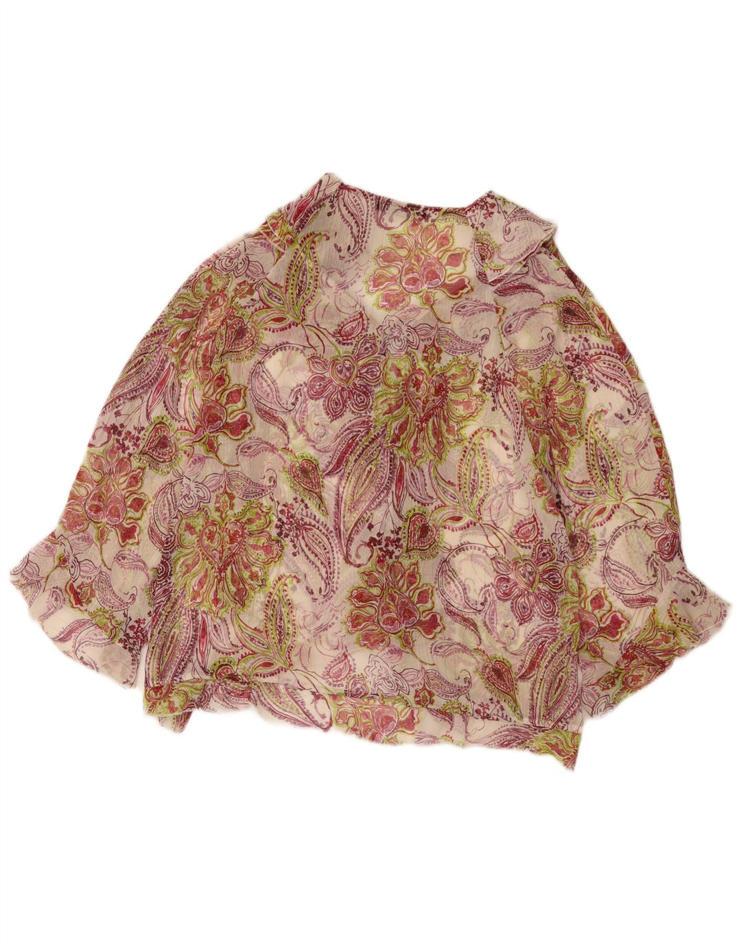 Blusa feminina Zara com babados frontais UK 14 grande floral multicolorido