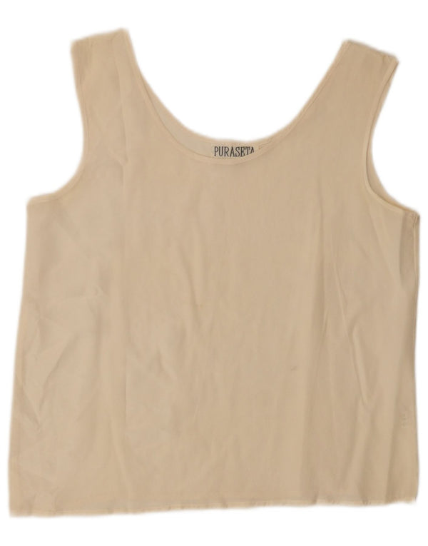 Blusa feminina vintage sem mangas UK 14 grande seda bege