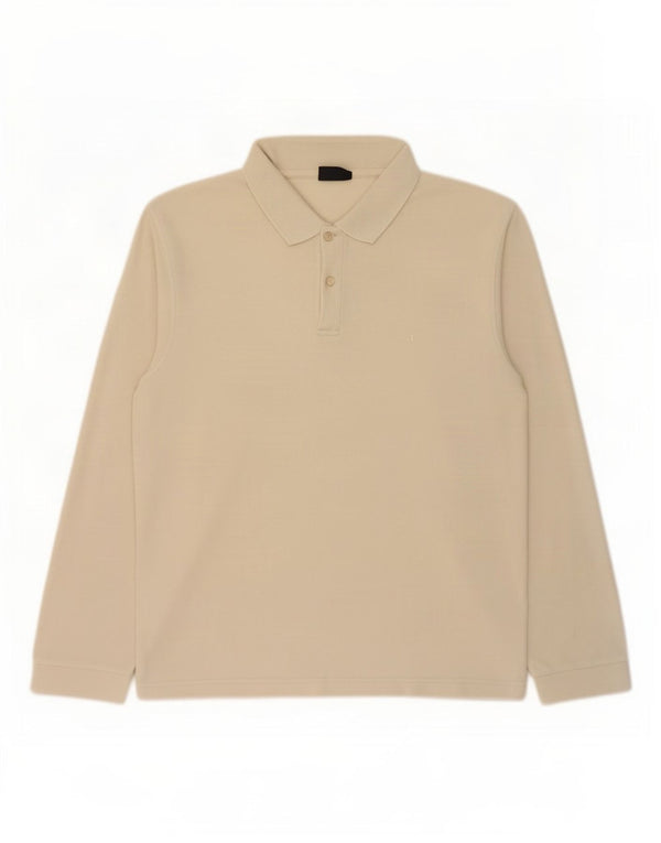Champion Mens Long Sleeve Polo Shirt Medium Beige Cotton