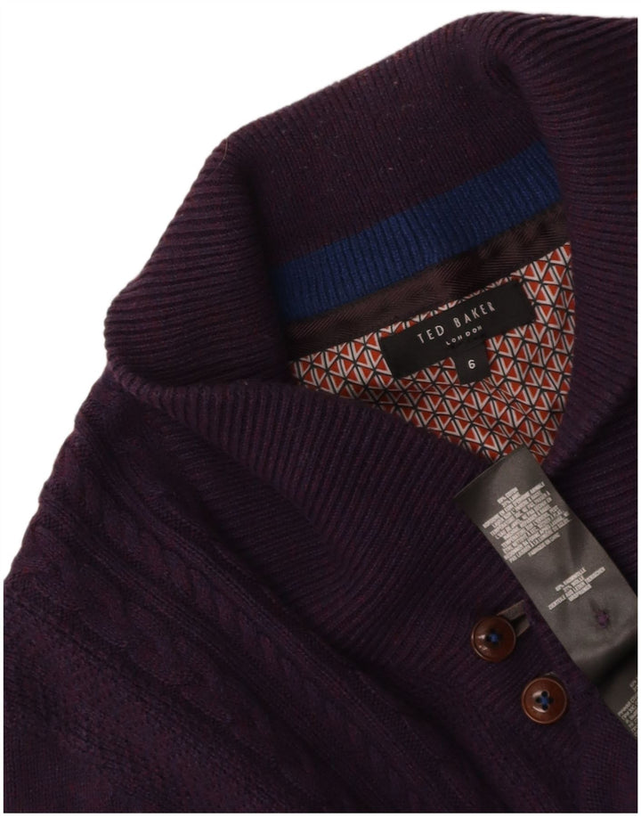 Suéter masculino TED BAKER com gola xale tamanho 6 2XL algodão roxo