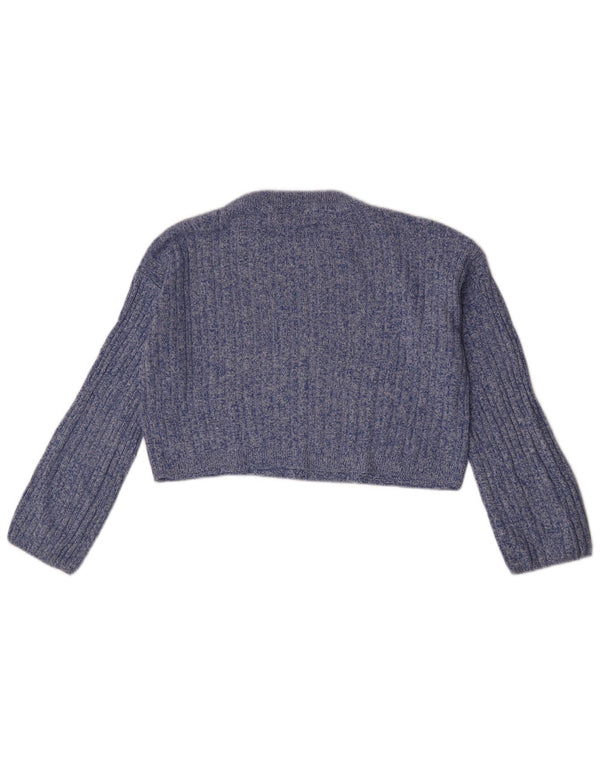 Topshop Suéter feminino cropped com gola redonda Reino Unido 10 pequeno azul manchado