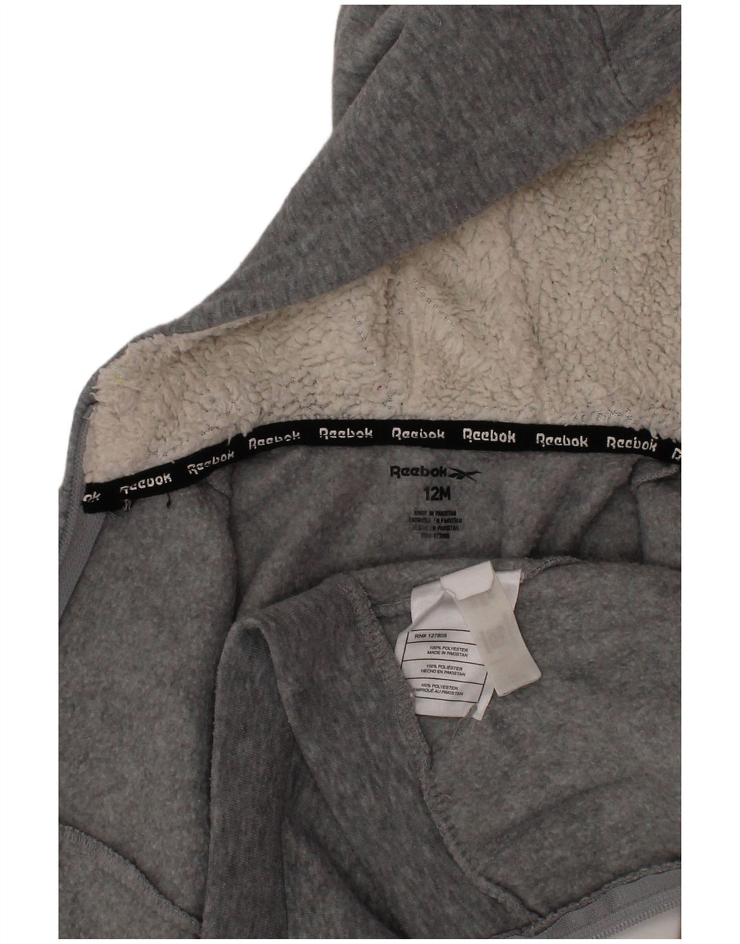 Suéter REEBOK para meninos com capuz e zíper gráfico 9-12 meses poliéster cinza
