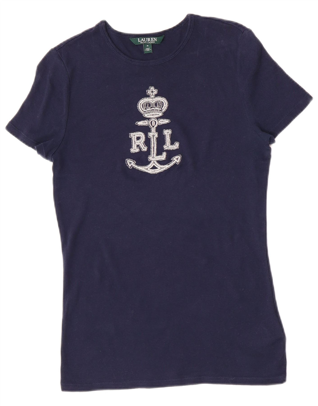 Camiseta feminina Ralph Lauren com estampa gráfica Reino Unido 12 algodão azul marinho médio