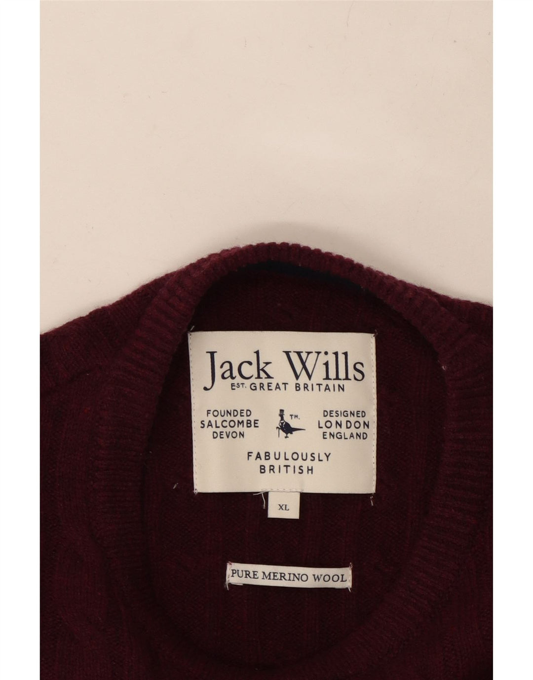 JACK WILLS Suéter masculino com gola redonda XL Lã Borgonha