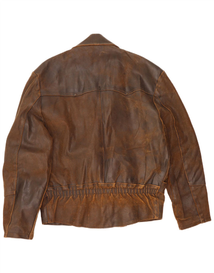 Jaqueta de couro masculina vintage para motociclista UK 42 XL marrom