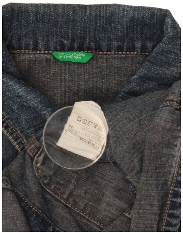 Jaqueta jeans feminina BENETTON UK 16 grande algodão azul