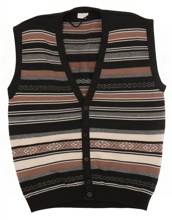 Suéter cardigã masculino vintage sem mangas IT 52 listrado preto grande