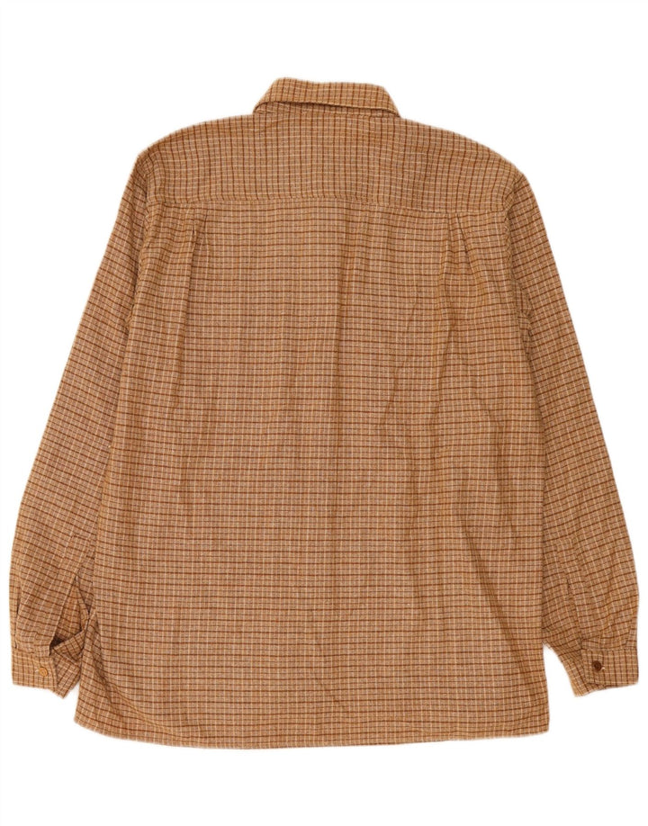 Camisa masculina vintage de flanela IT 50 15/16 poliéster xadrez marrom médio