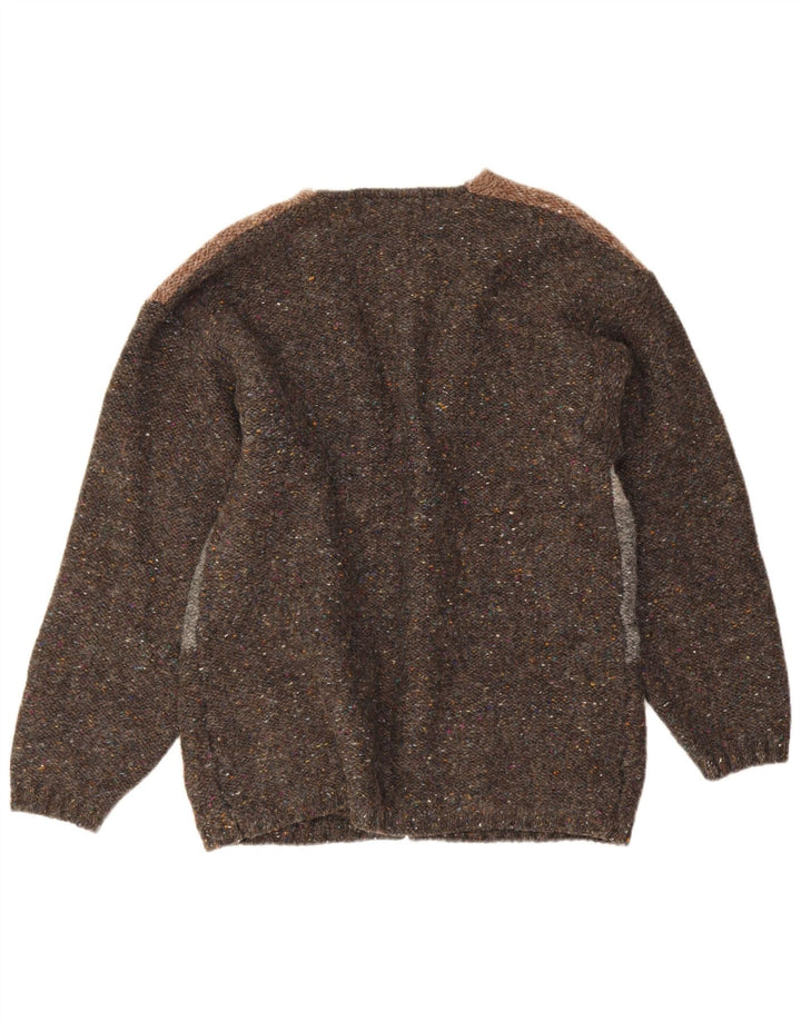 Blarney Castle Suéter cardigã masculino cinza médio colorblock lã nova