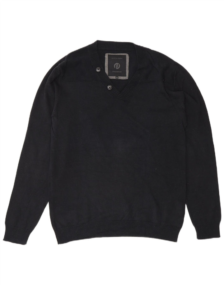Jack & Jones Suéter masculino premium com decote em V de algodão azul marinho médio