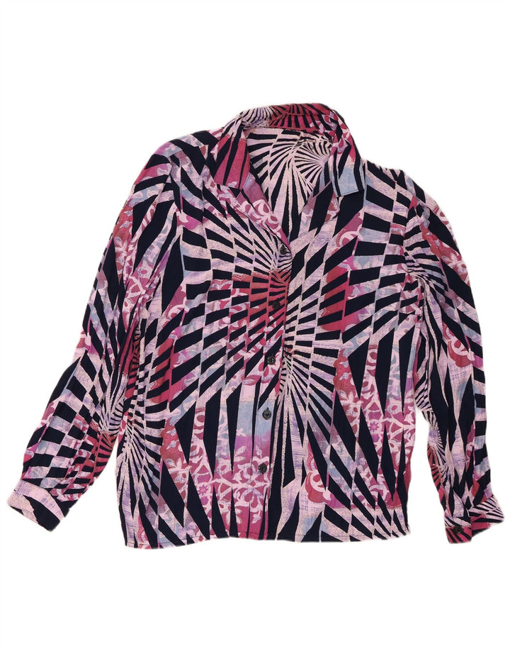 Camisa feminina vintage UK 14 viscose geométrica multicolorida média
