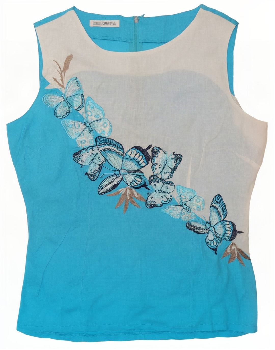 Blusa feminina Naracamicie com estampa gráfica UK 12 borboleta azul médio
