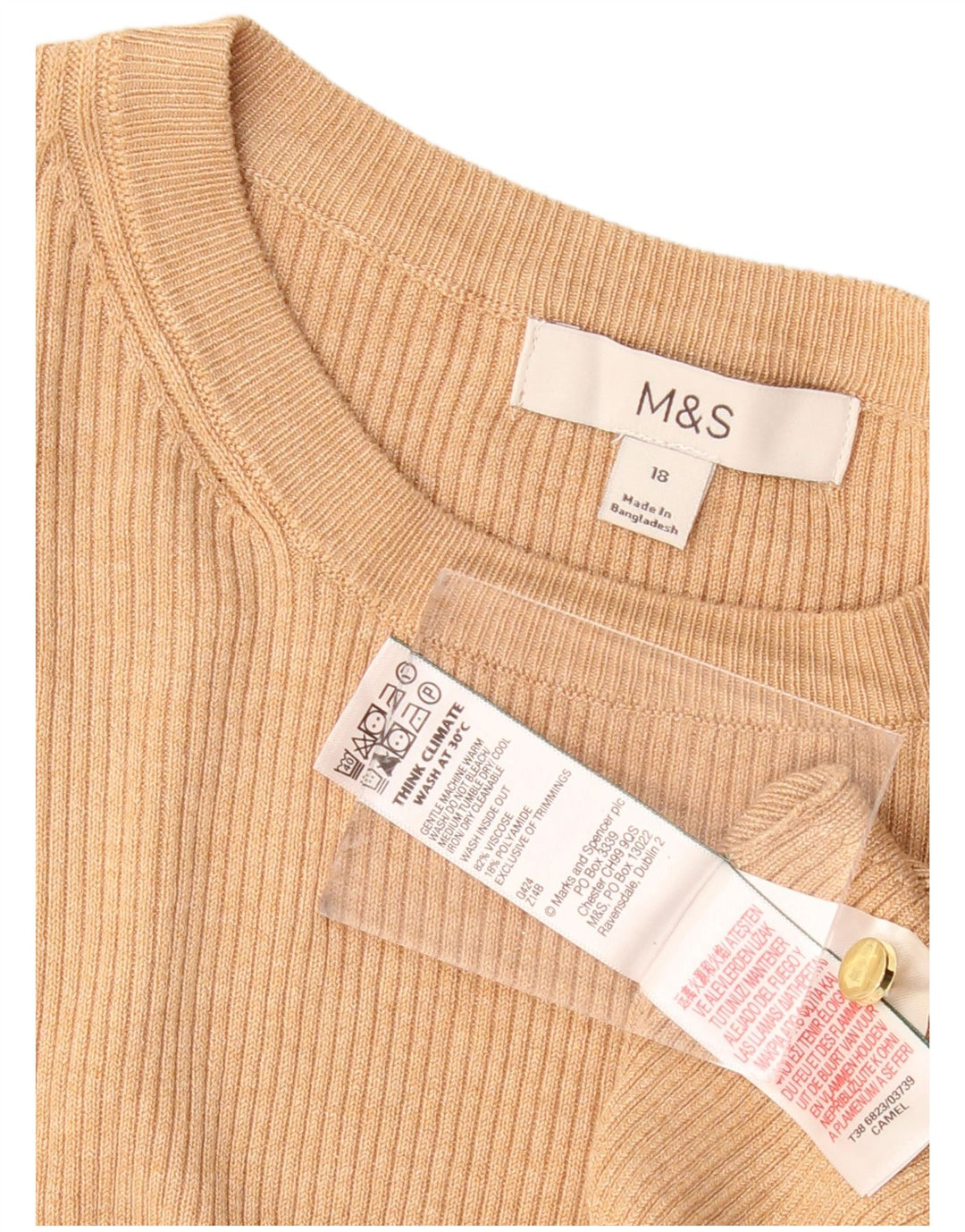 Suéter feminino MARKS & SPENCER com gola canoa Reino Unido 18 XL bege viscose