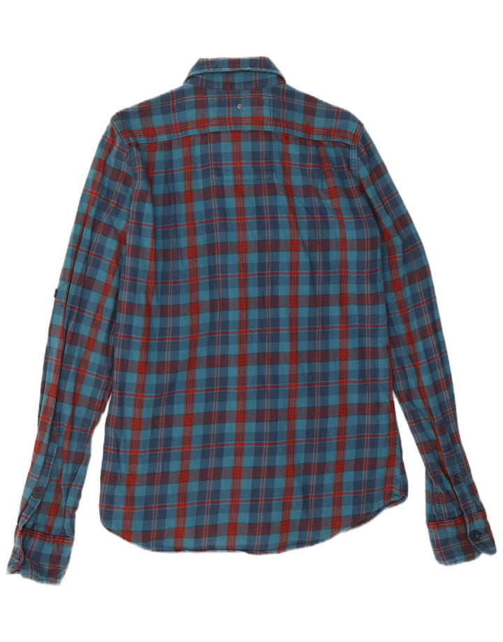 Camisa masculina de flanela Superdry algodão xadrez azul médio