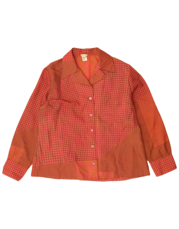 Blusa feminina vintage UK 16 grande poliéster geométrico vermelho