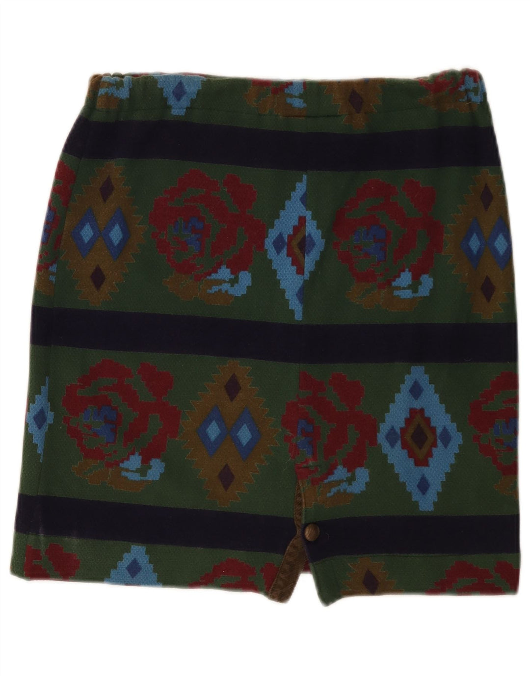 Mini saia feminina Johnny Lambs IT 44 médio W30 verde geométrico asteca