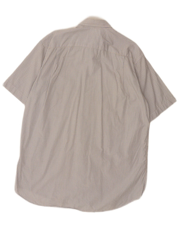 Lacoste camisa masculina de manga curta tamanho 40 algodão xadrez azul médio